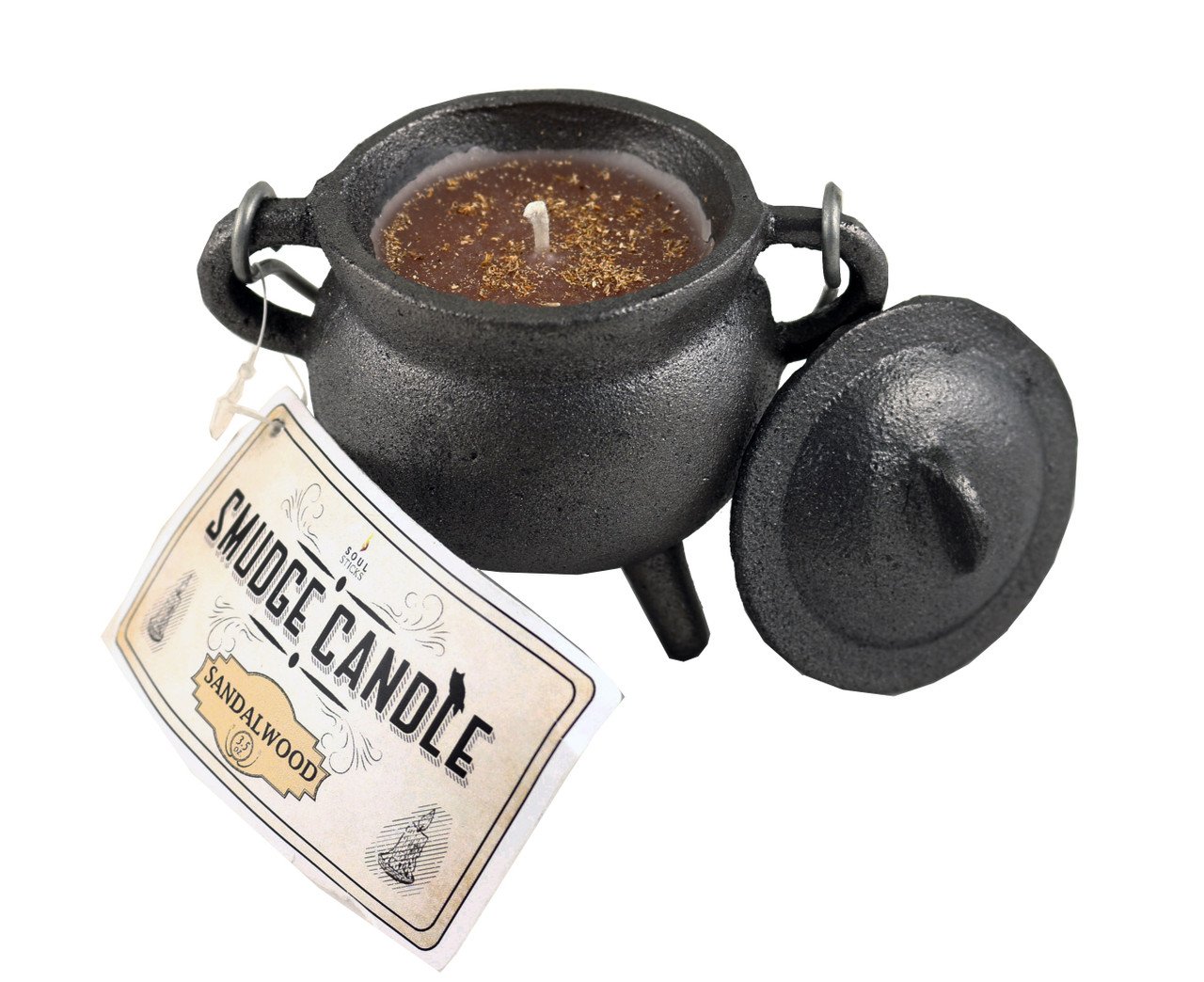 Cast Iron Cauldron Black Matt Smudge Candle with Lid - Sandalwood