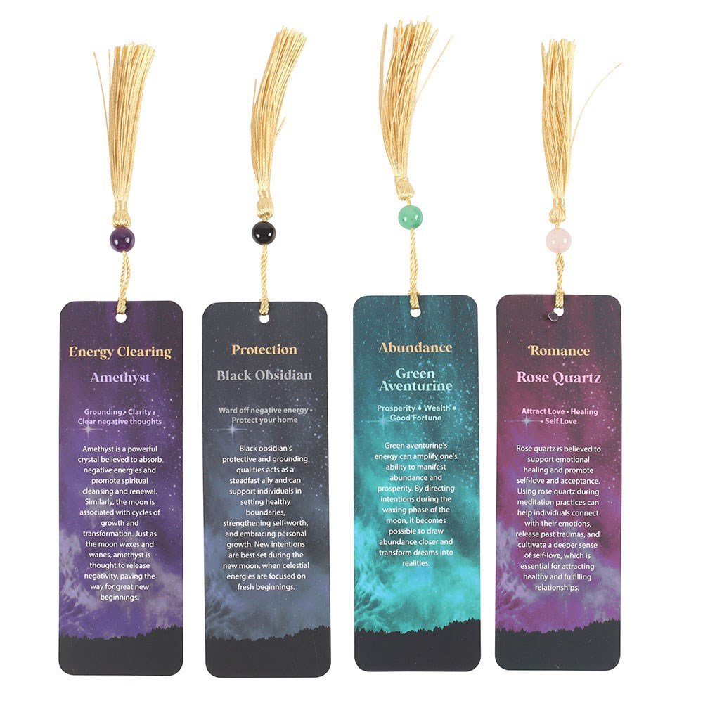 Set of 4 Crystal Bookmarks Amethyst Quartz Gree Aventurine Rose Quartz BlackObsidian