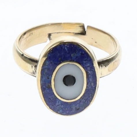 Brass Evil Eye Blue Adjustable Ring Lapis Lazuli