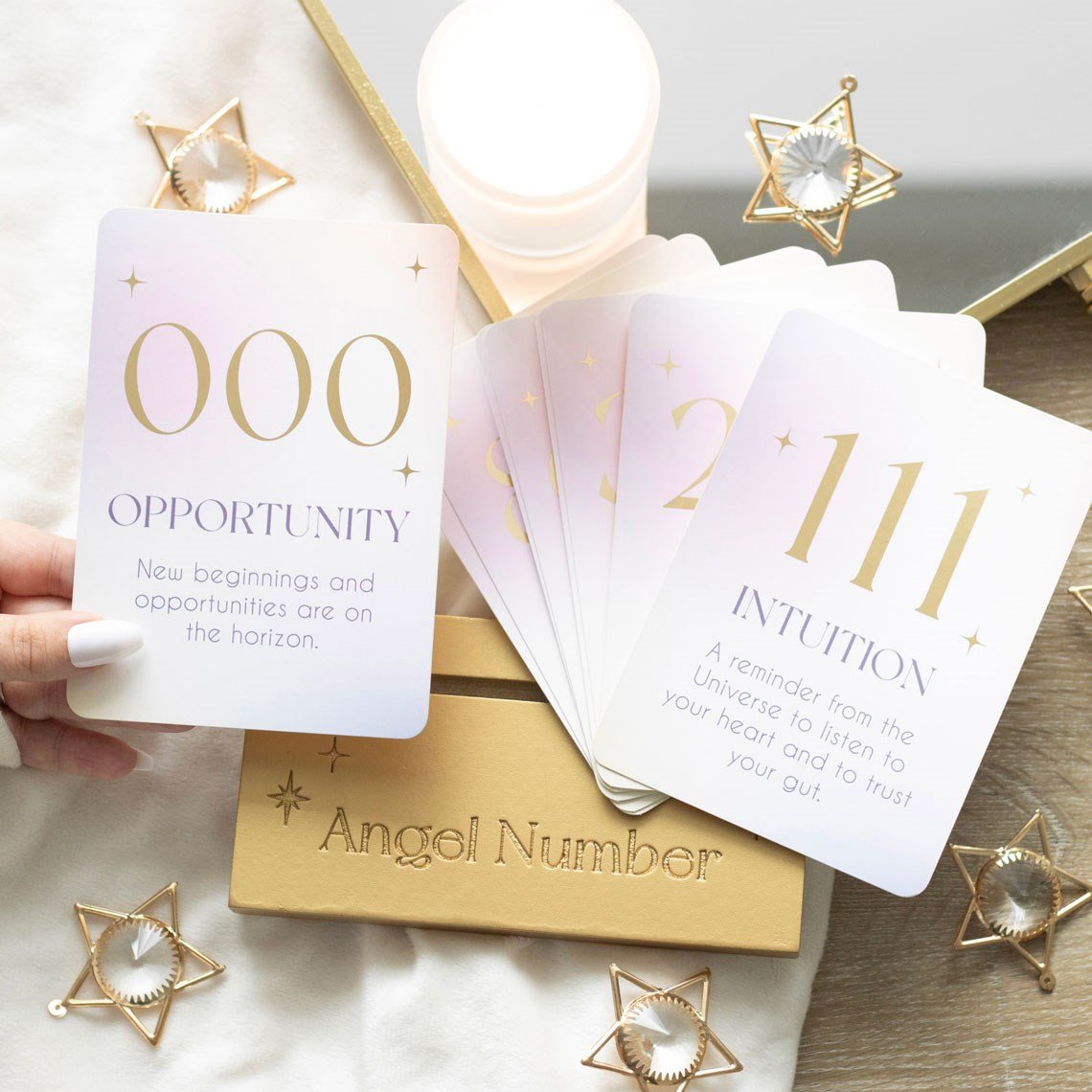 Angel Number Inspiration Cards with Golden Wooden Stand