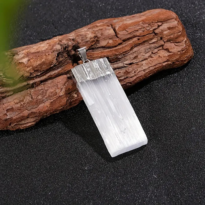 Pendant White Gypsum Crystal Selenite Silver