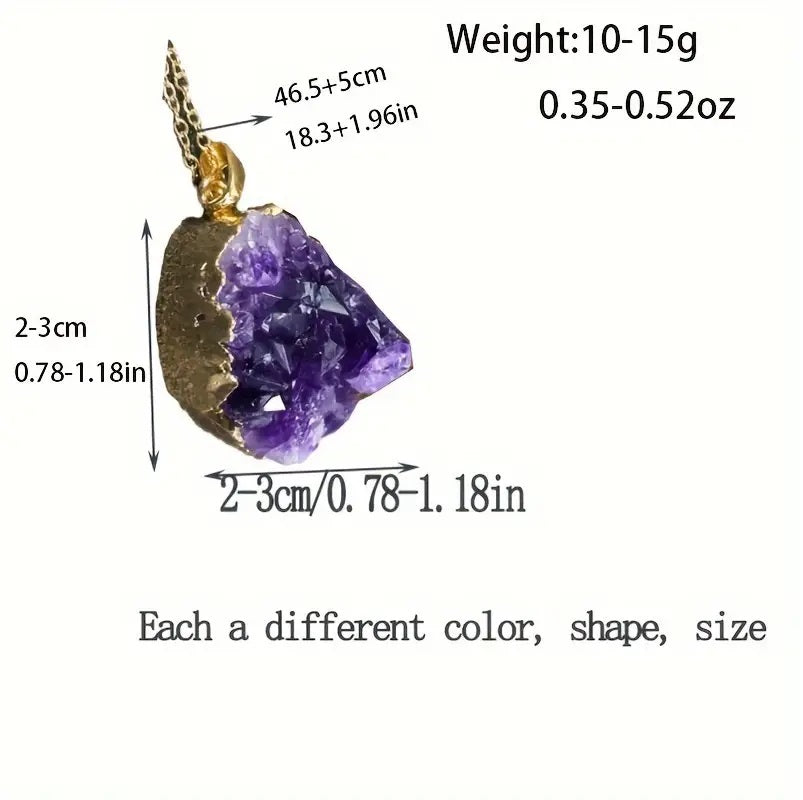 Gold Electoplated Amethyst Crystal Pendant Necklace