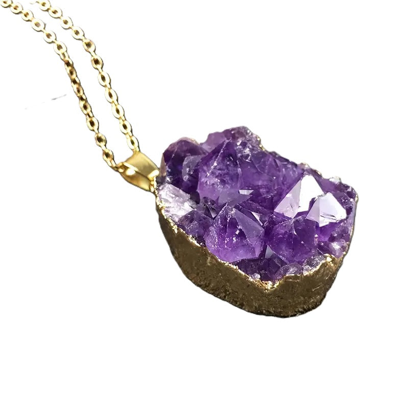Gold Electoplated Amethyst Crystal Pendant Necklace