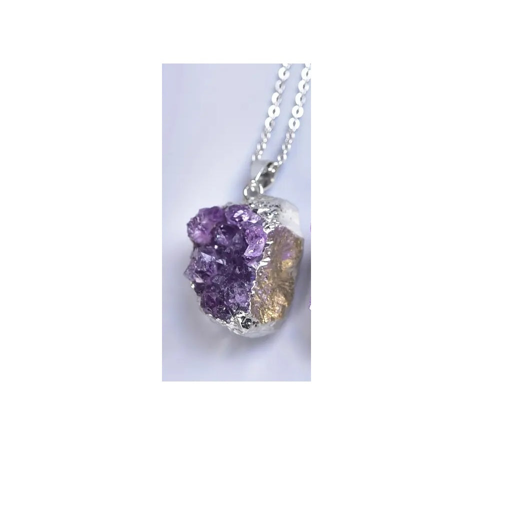 Silver Silver Electoplated lated Amethyst Crystal Pendant
