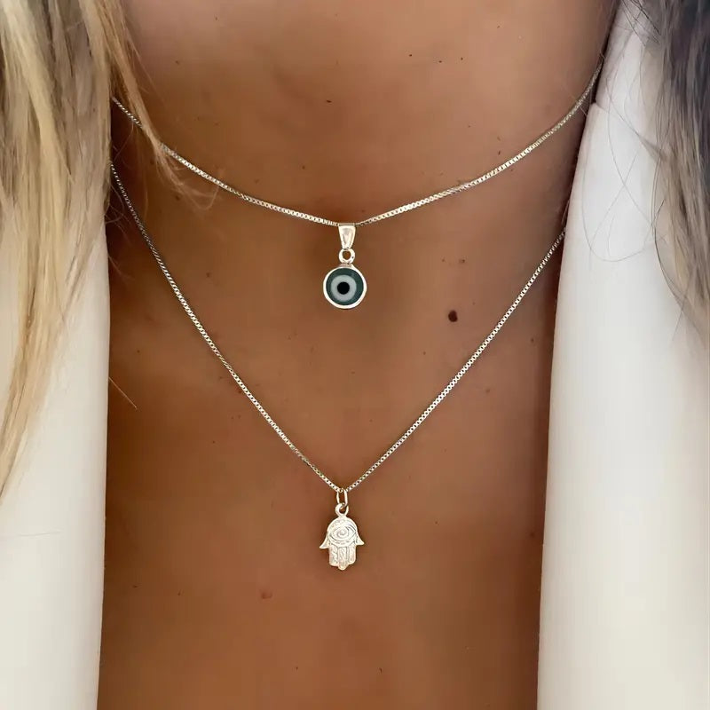 2 Piece/Set Simple Evil Eye Pendant Necklaces