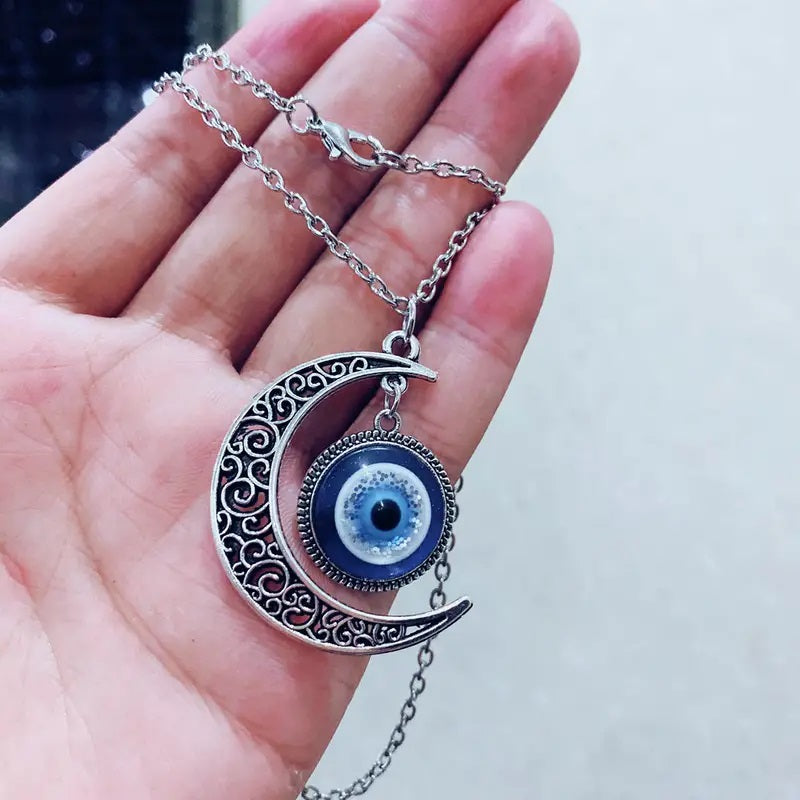 Moon & Blue Devil Eye Pendant Necklace