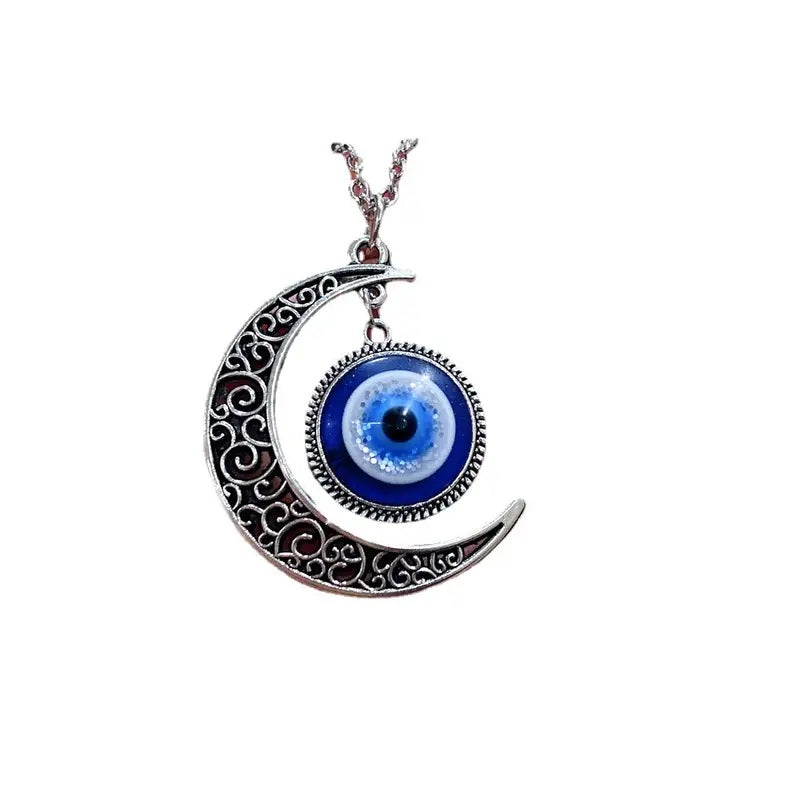 Moon & Blue Devil Eye Pendant Necklace