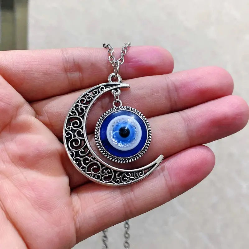 Moon & Blue Devil Eye Pendant Necklace