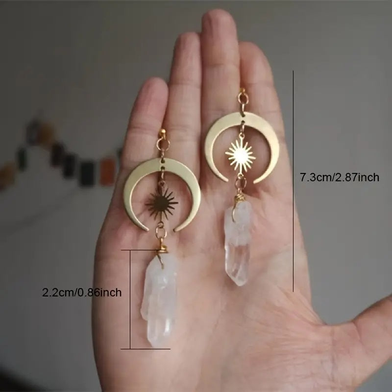 Crystal Agate Natural Stone Moon Earring Cleansing Golden