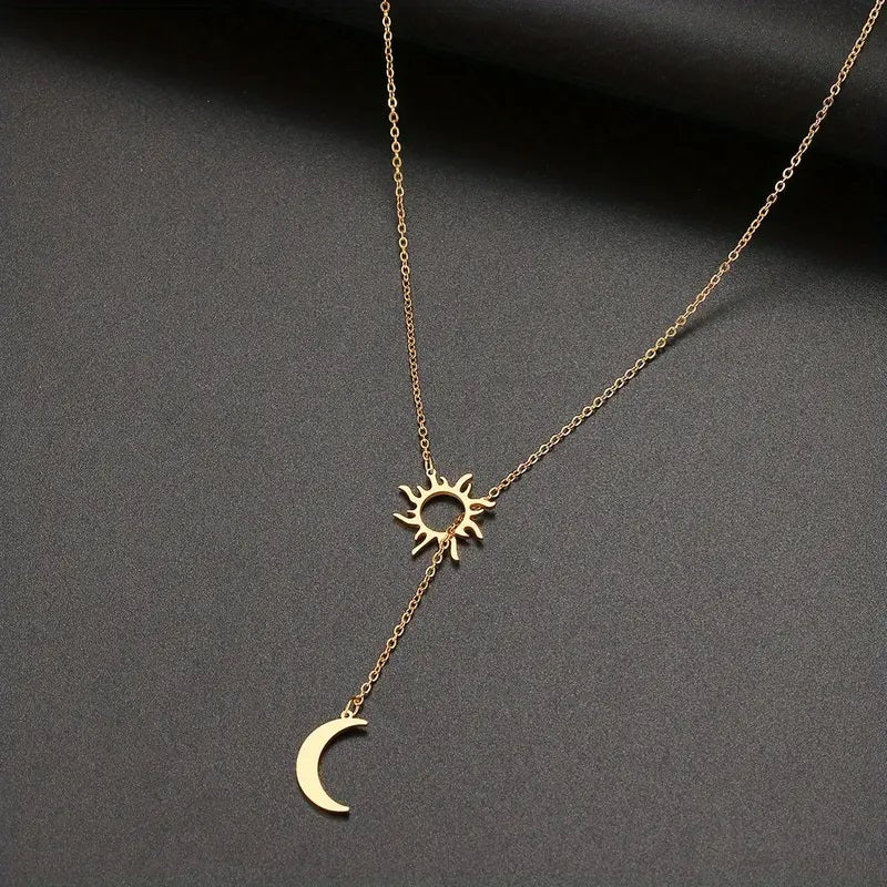 Sun Totem & Moon Necklace Pendant - Golden