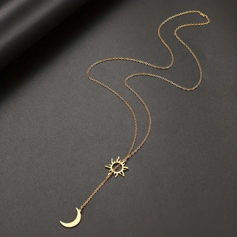 Sun Totem & Moon Necklace Pendant - Golden