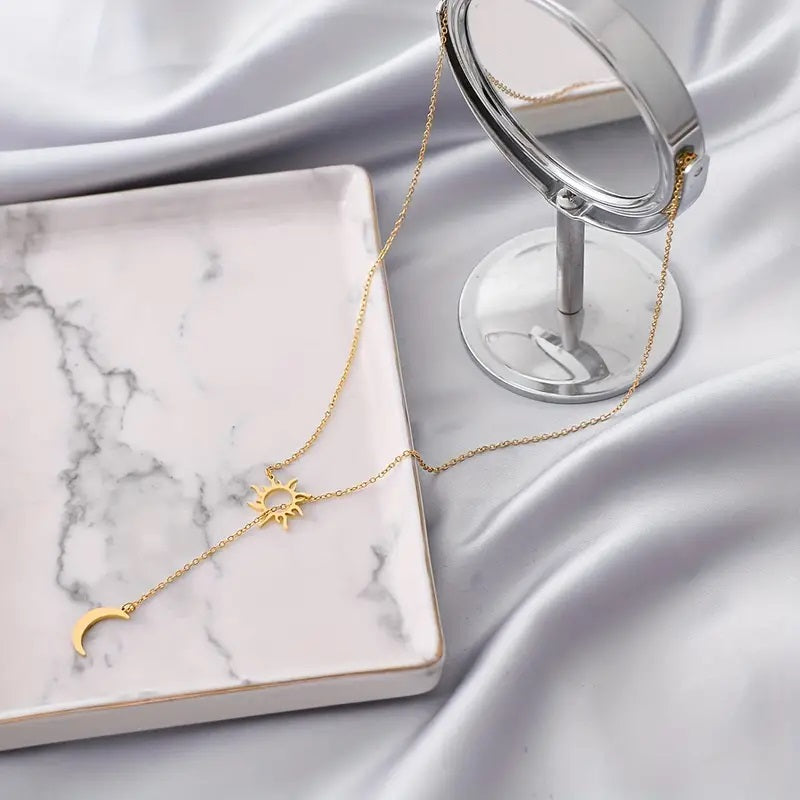 Sun Totem & Moon Necklace Pendant - Golden