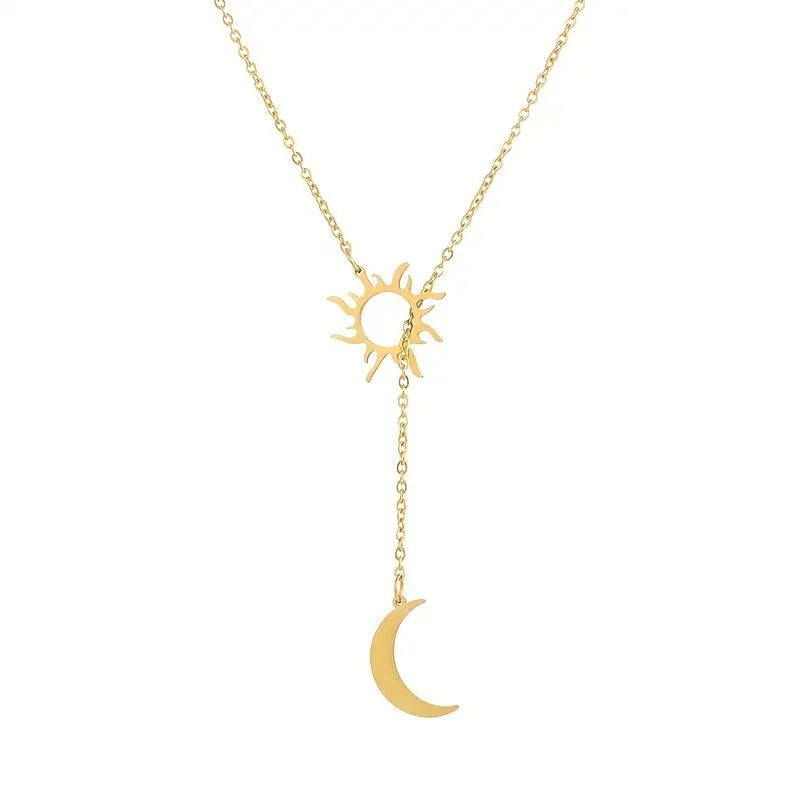 Sun Totem & Moon Necklace Pendant - Golden