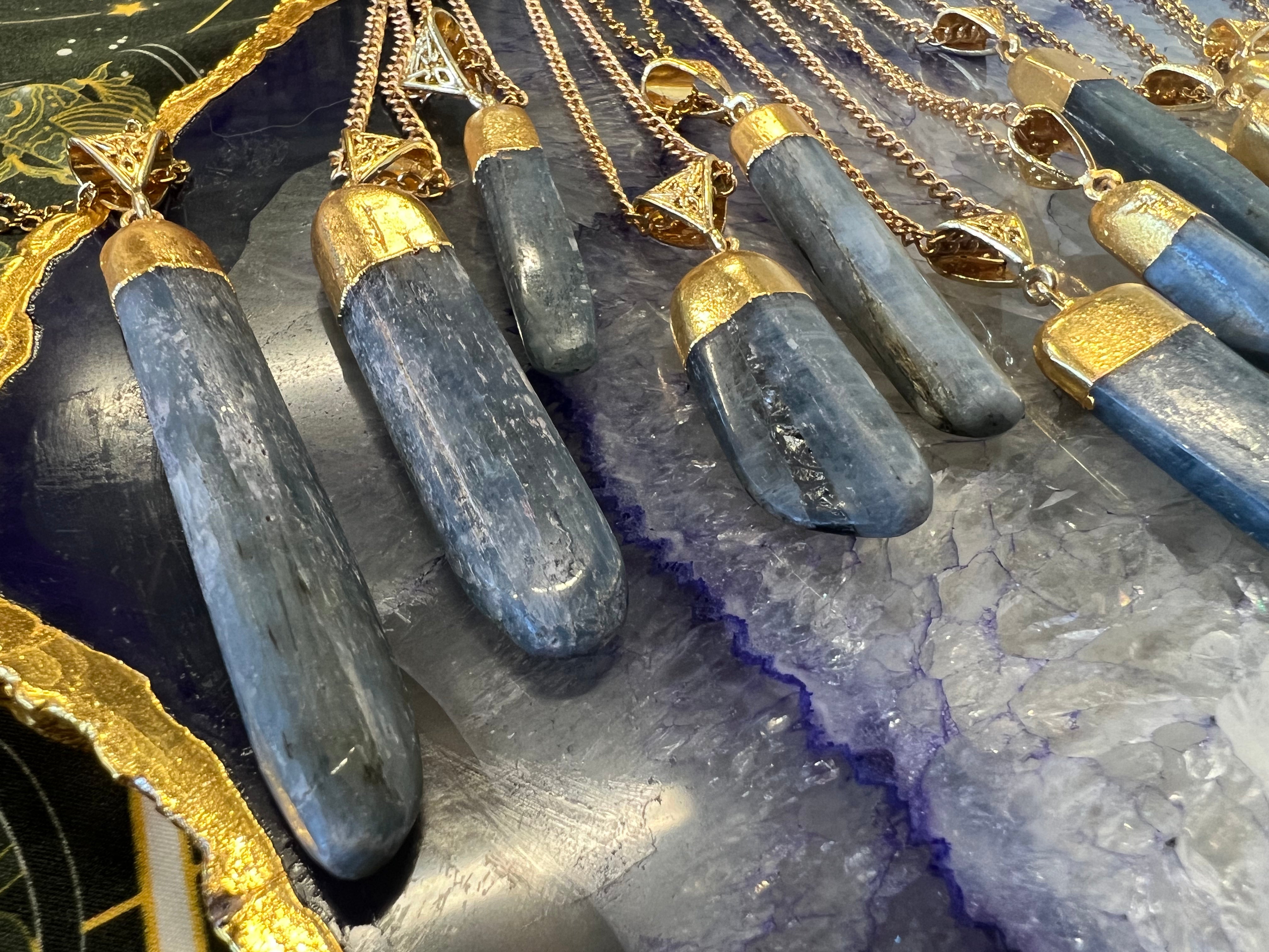 Kyanite Polished Blade Pendant Gold