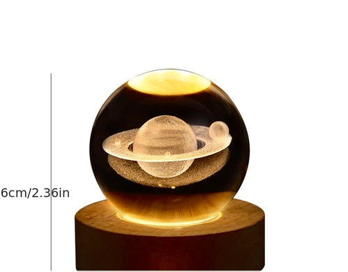 Saturn Night Light Glowing 3D Engraved Crystal Ball