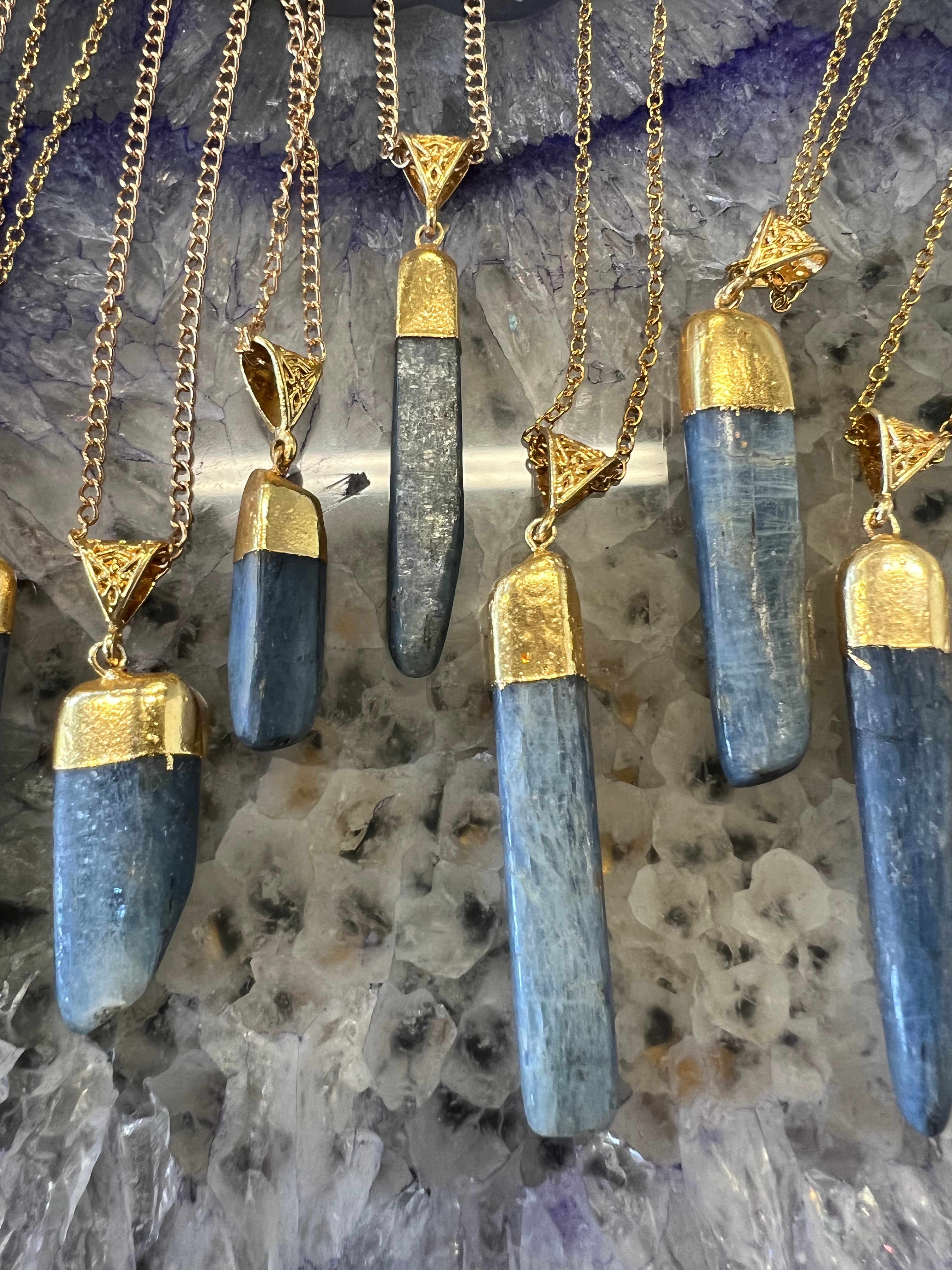 Kyanite Polished Blade Pendant Gold