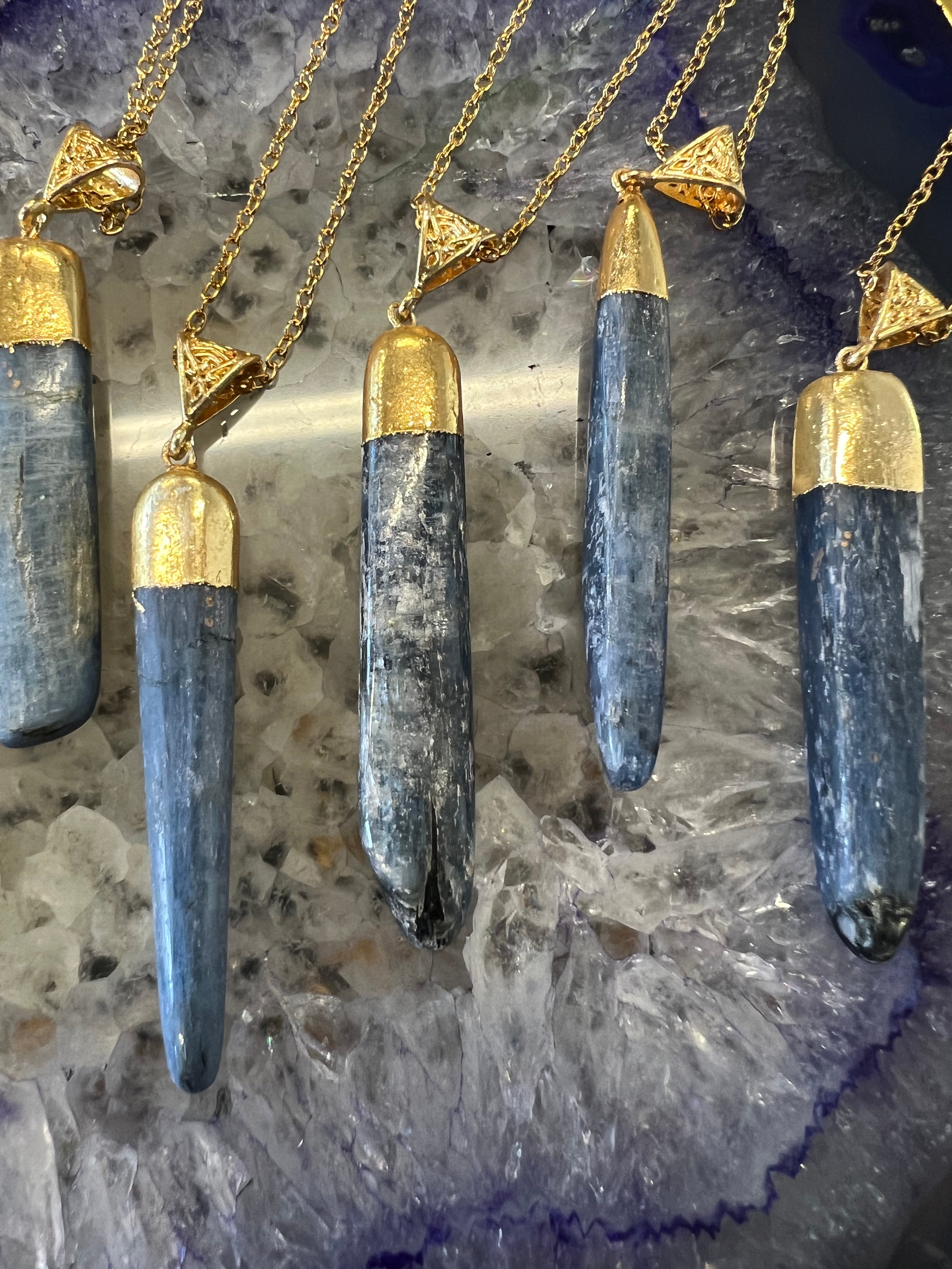 Kyanite Polished Blade Pendant Gold