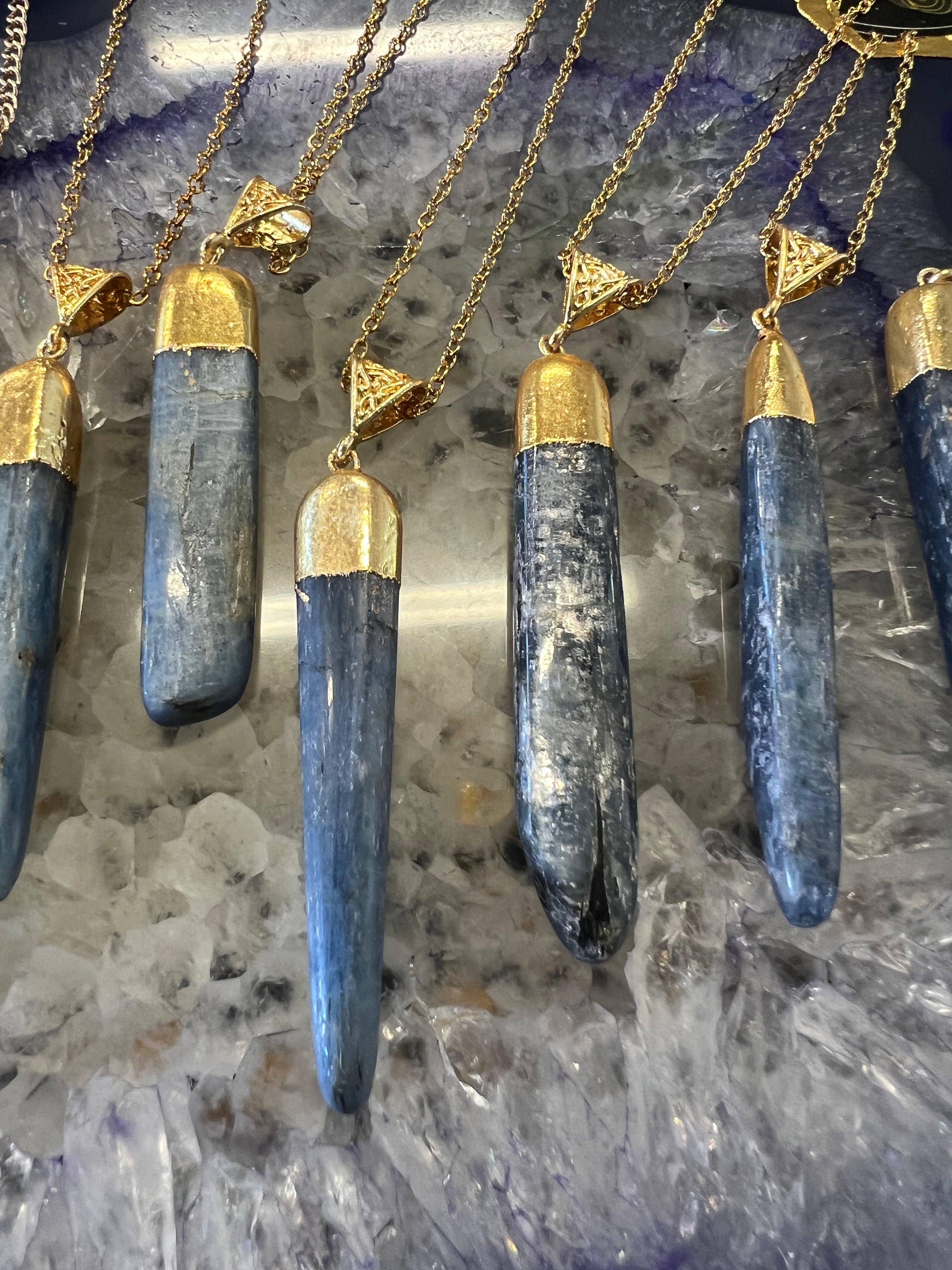 Kyanite Polished Blade Pendant Gold