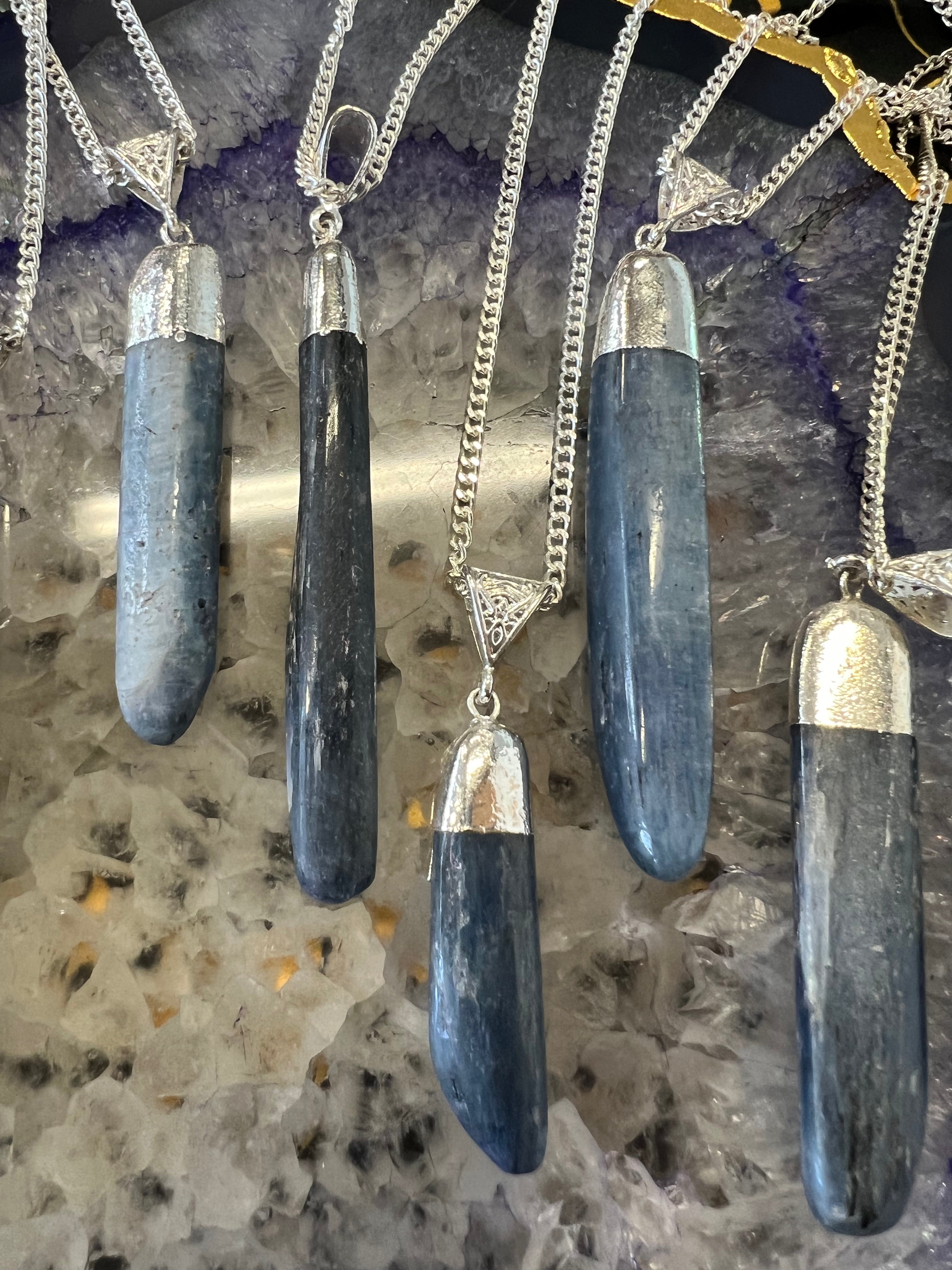 Kyanite Polished Blade Pendant Silver