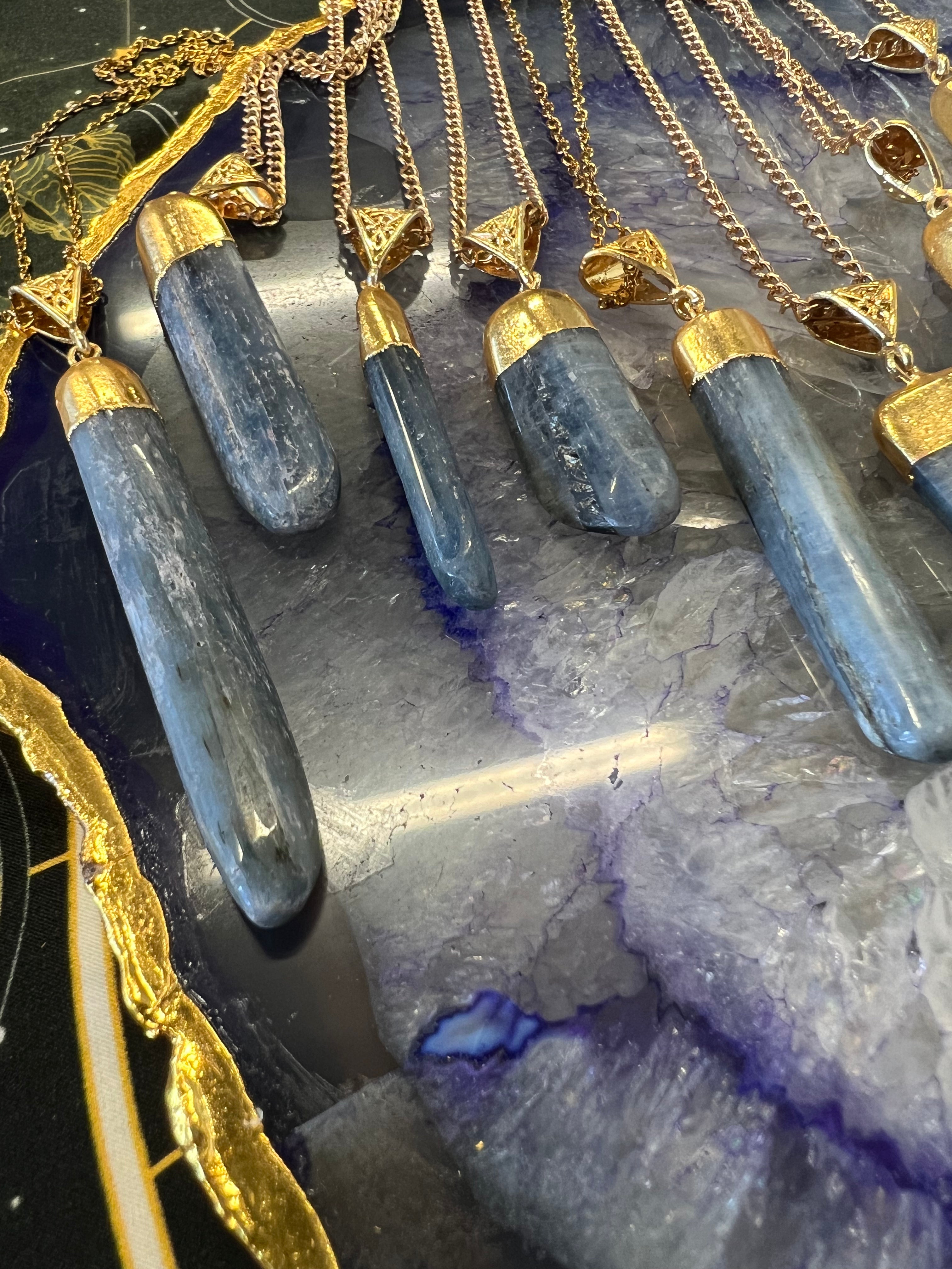 Kyanite Polished Blade Pendant Gold