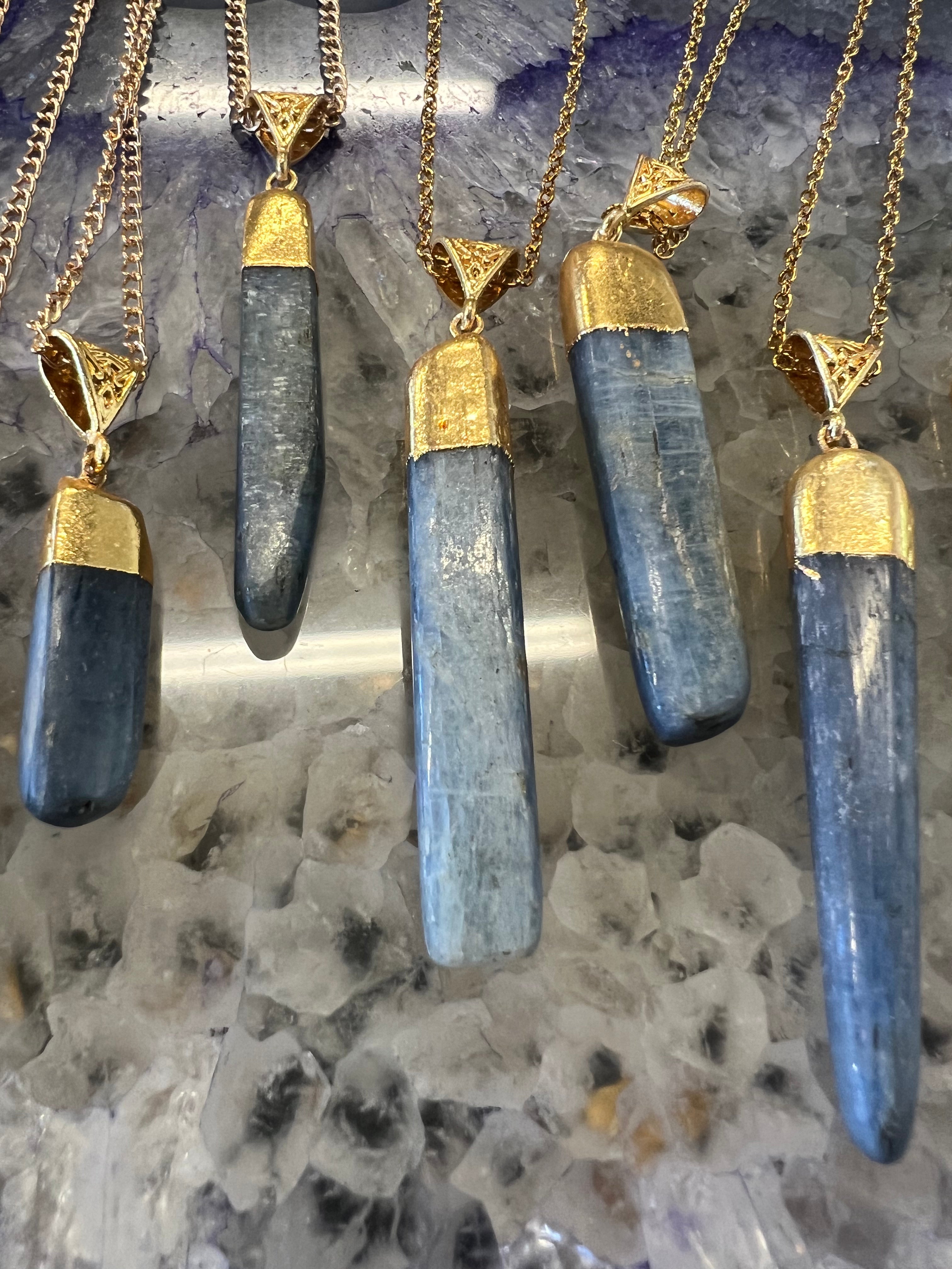 Kyanite Polished Blade Pendant Gold