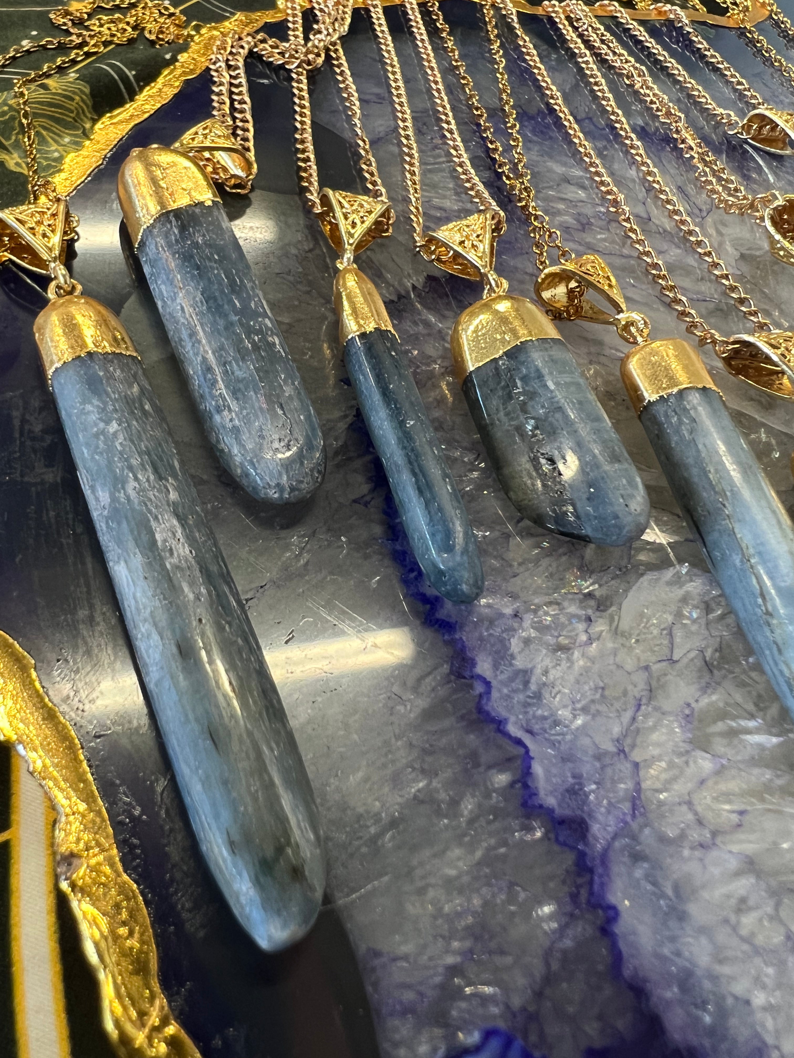 Kyanite Polished Blade Pendant Gold