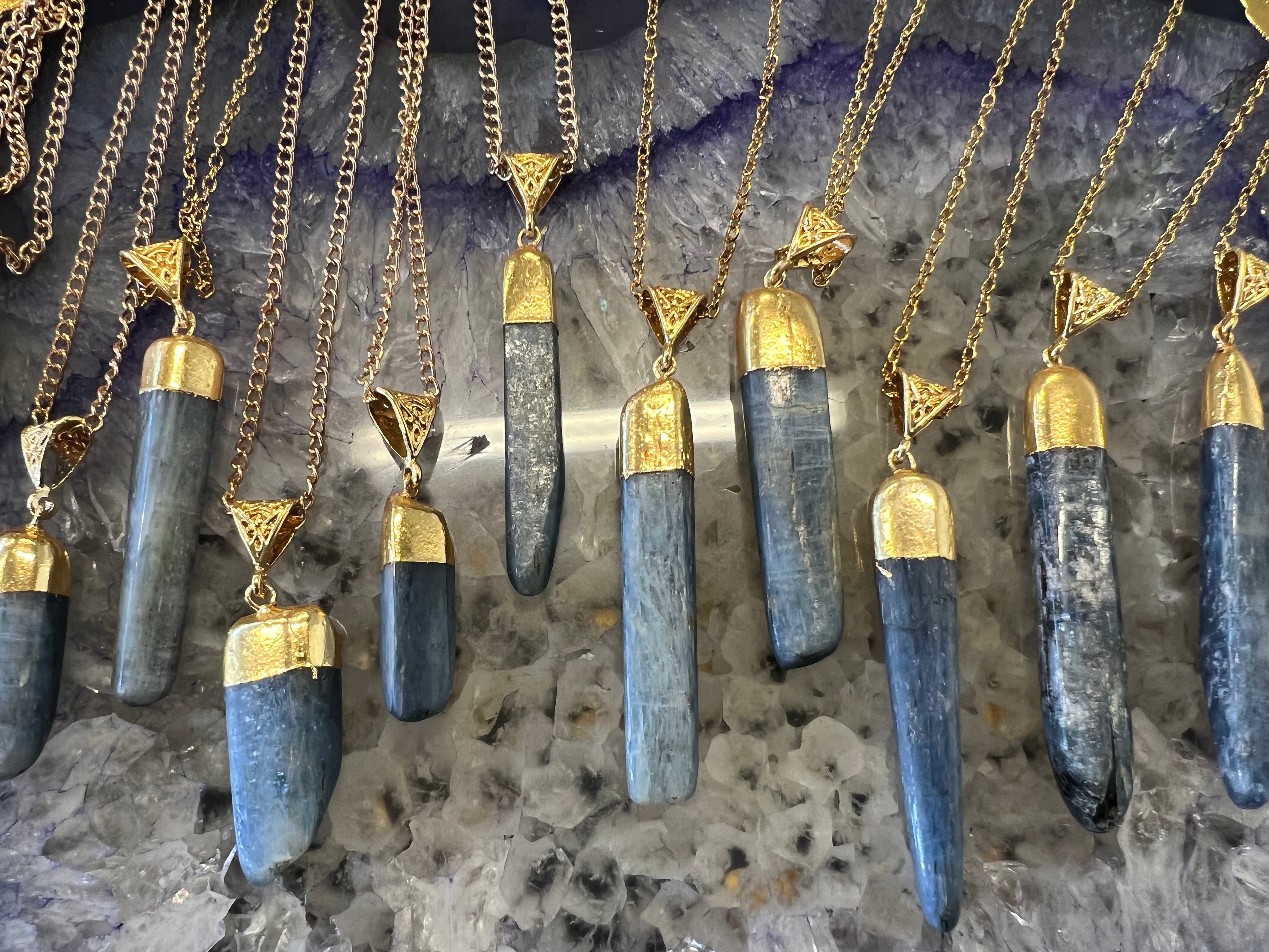 Kyanite Polished Blade Pendant Gold