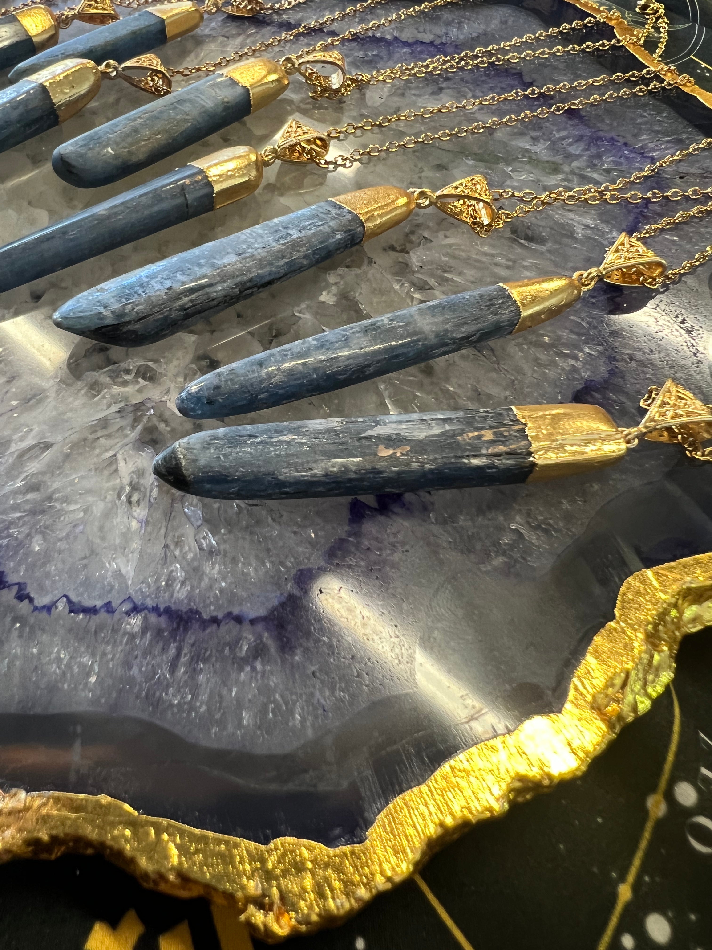Kyanite Polished Blade Pendant Gold