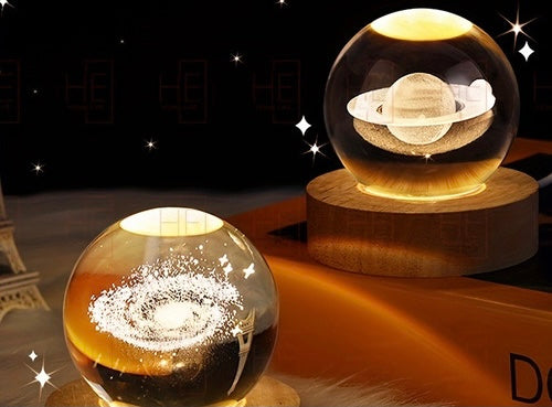 Saturn Night Light Glowing 3D Engraved Crystal Ball