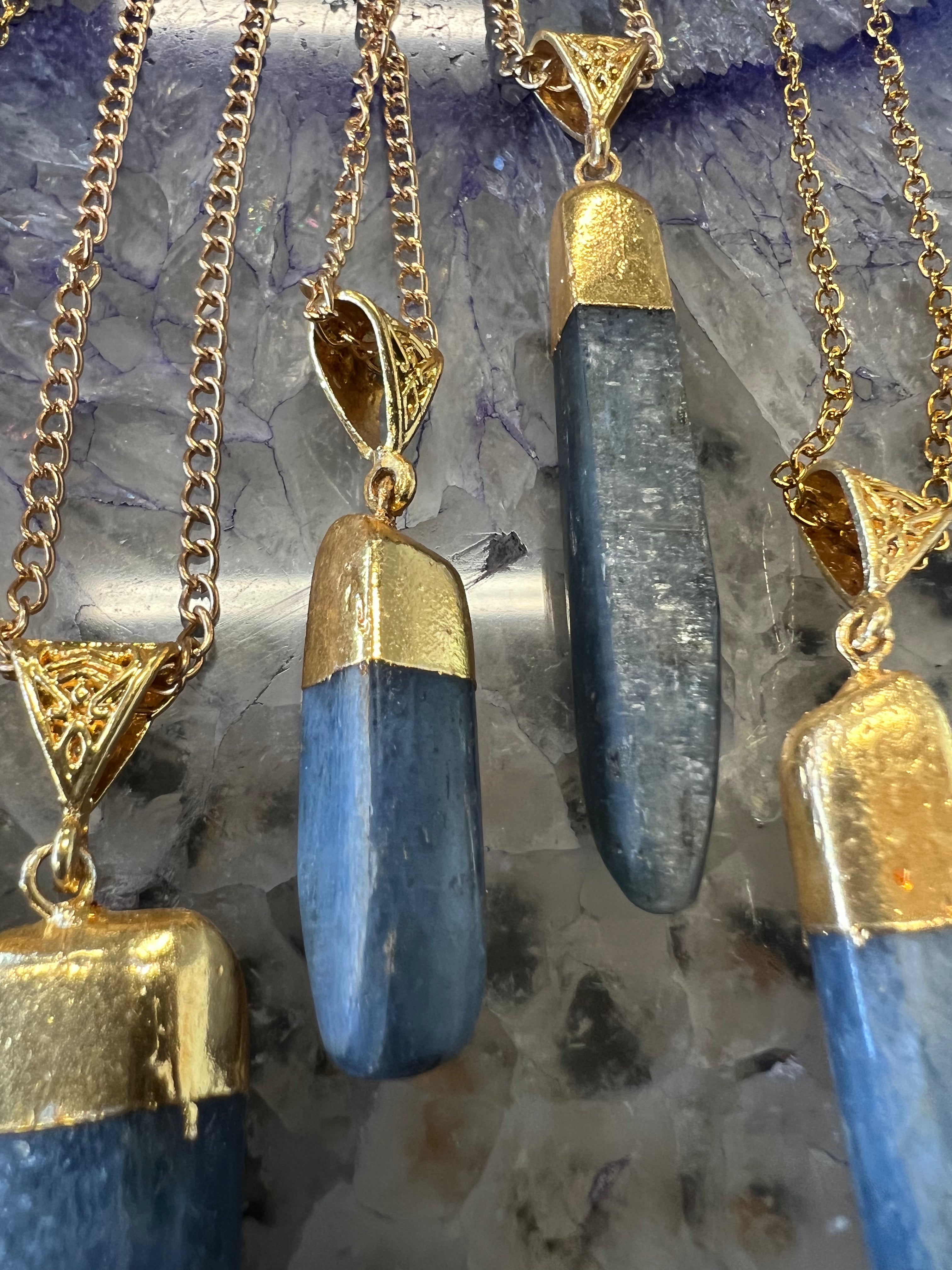 Kyanite Polished Blade Pendant Gold