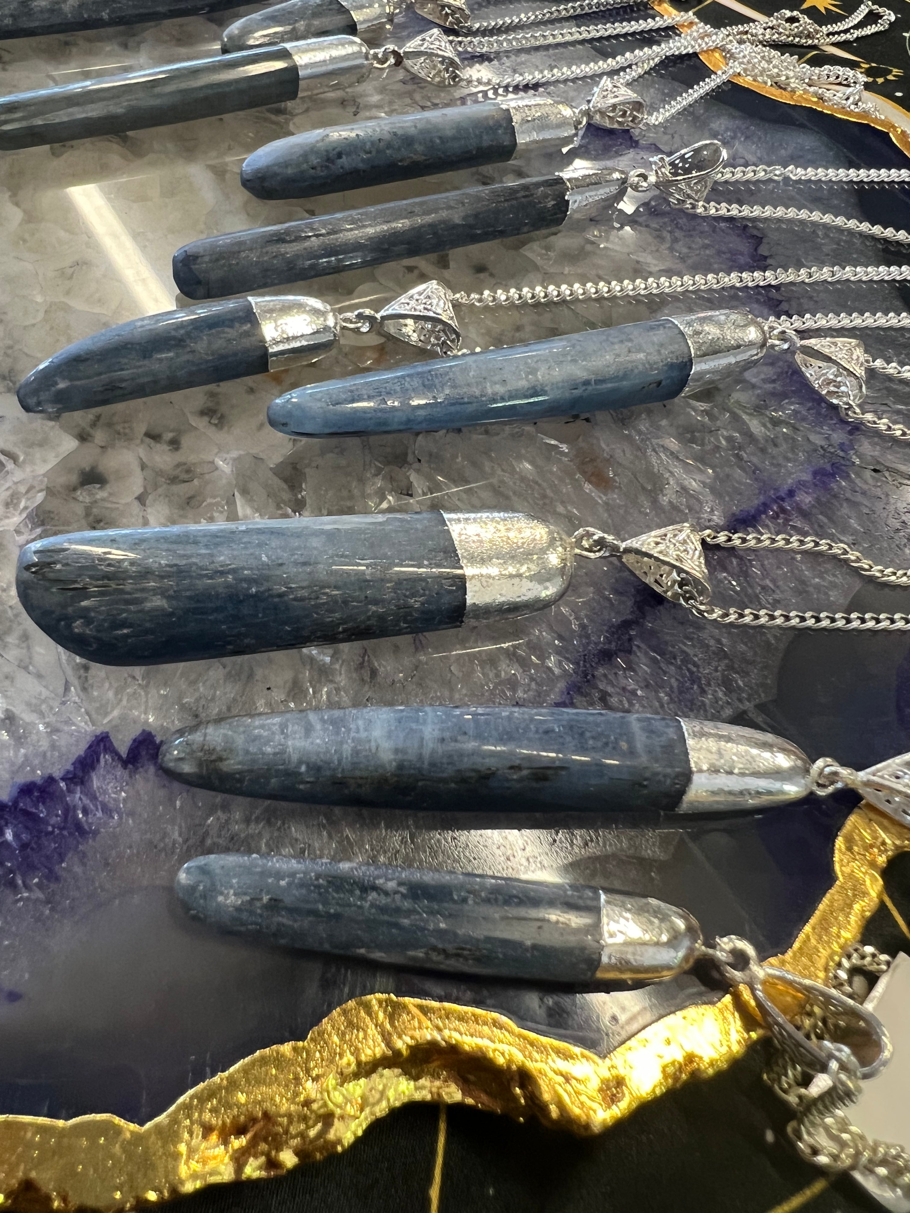 Kyanite Polished Blade Pendant Silver