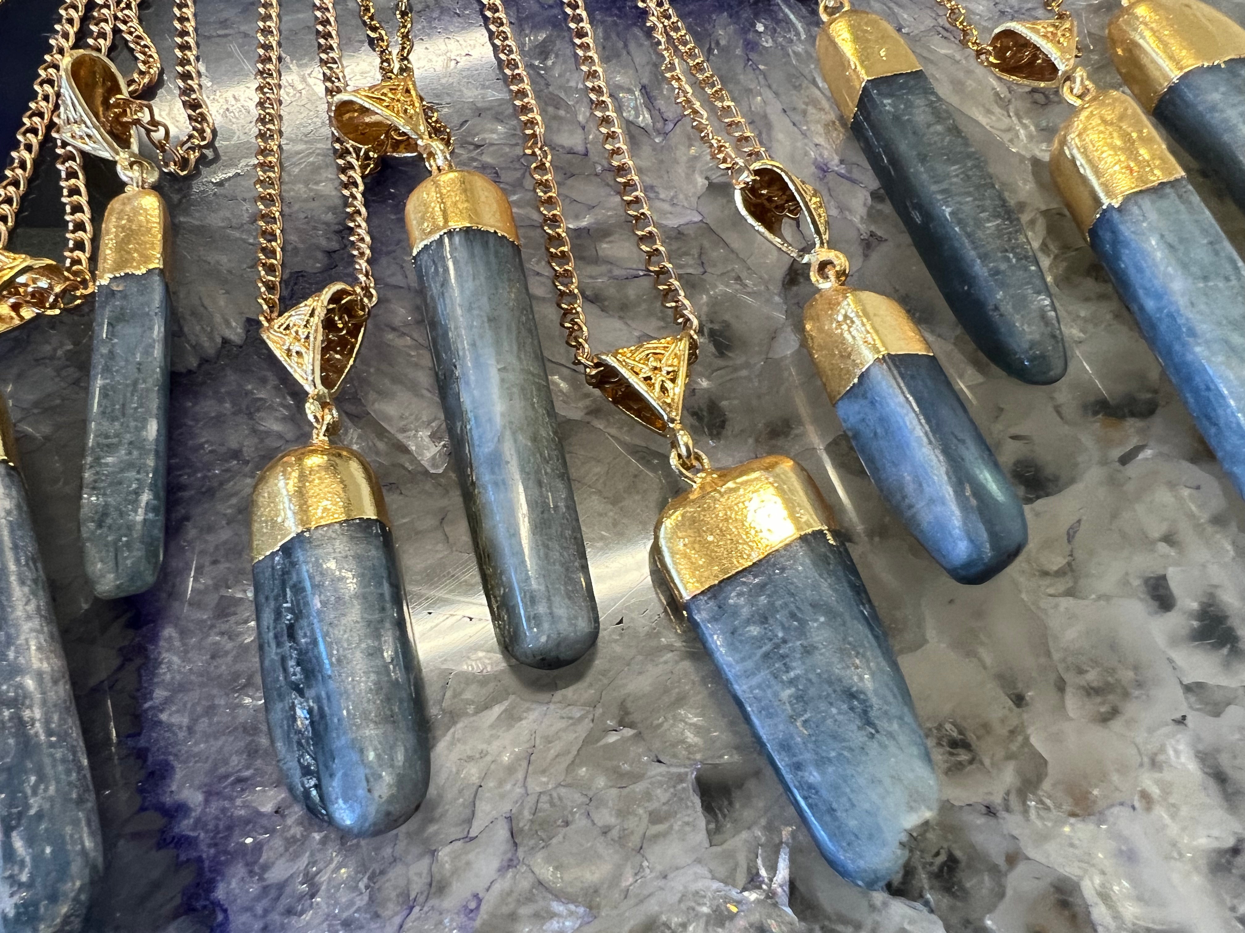 Kyanite Polished Blade Pendant Gold