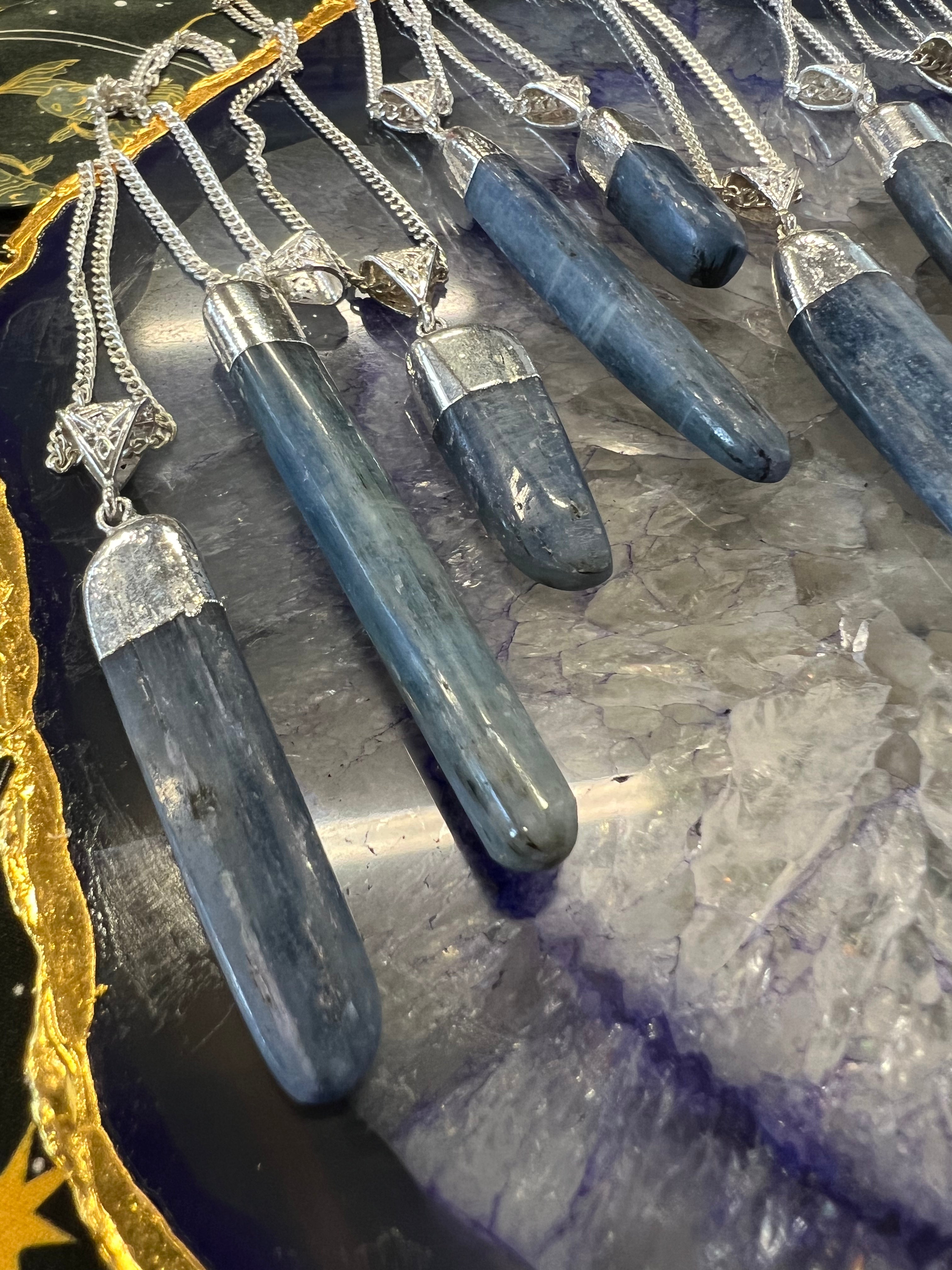 Kyanite Polished Blade Pendant Silver