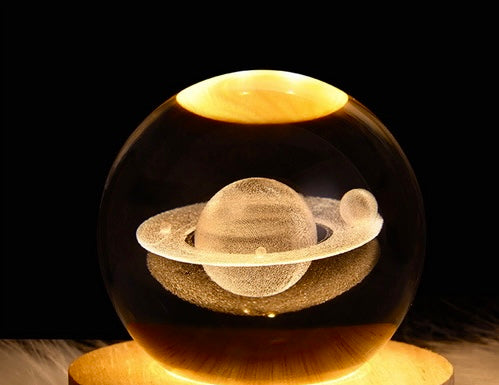 Saturn Night Light Glowing 3D Engraved Crystal Ball