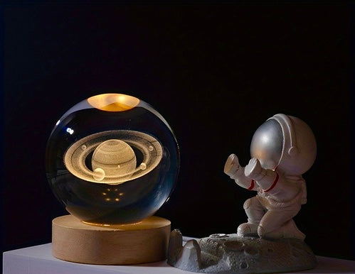 Saturn Night Light Glowing 3D Engraved Crystal Ball