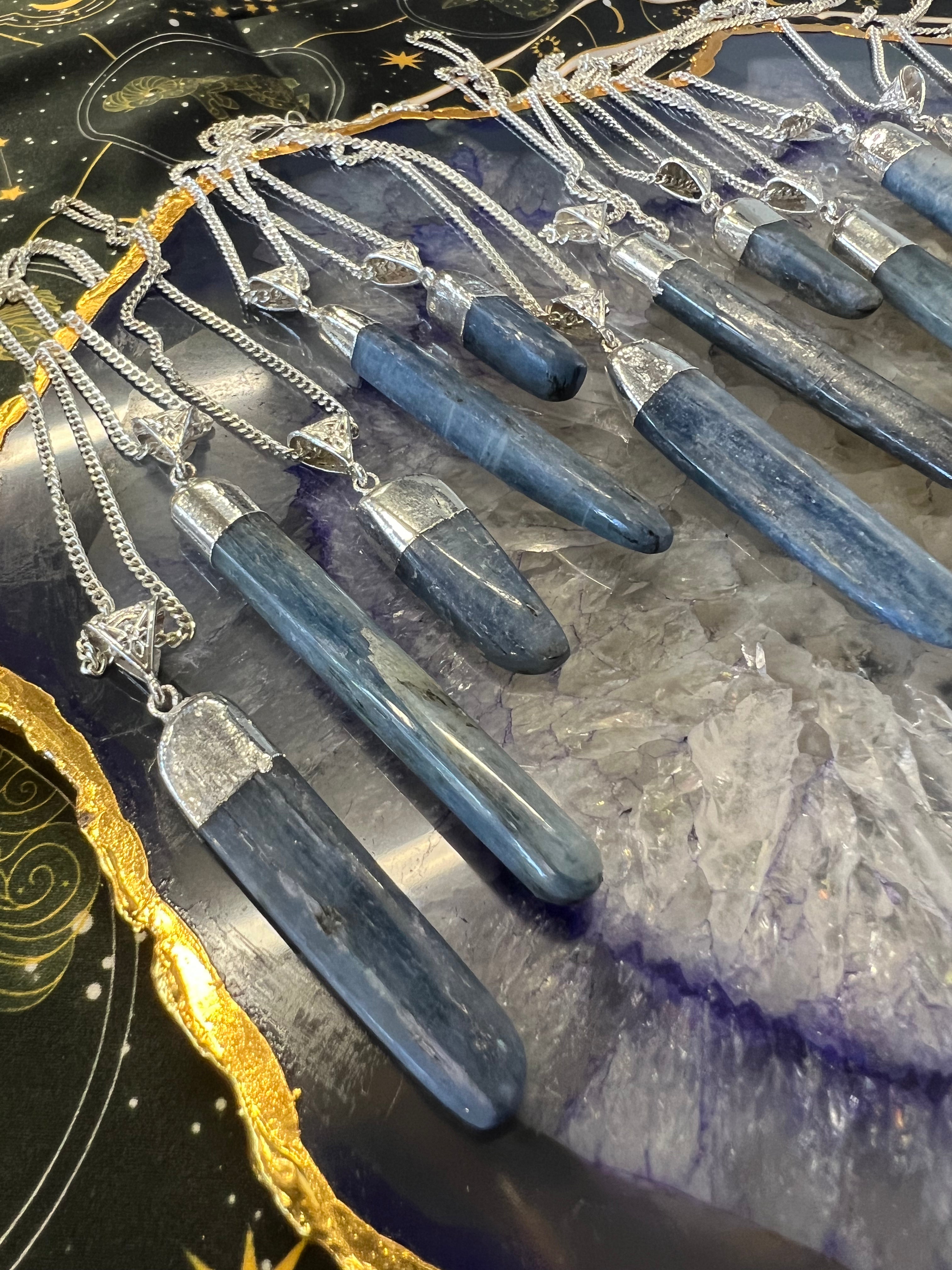 Kyanite Polished Blade Pendant Silver