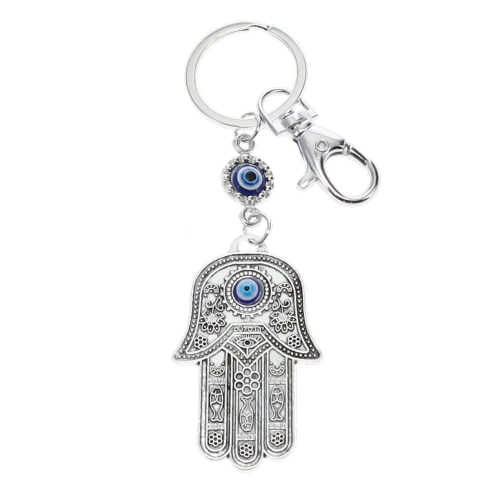 Evil Eye Protection Keychain - Hamsa Hand Silver