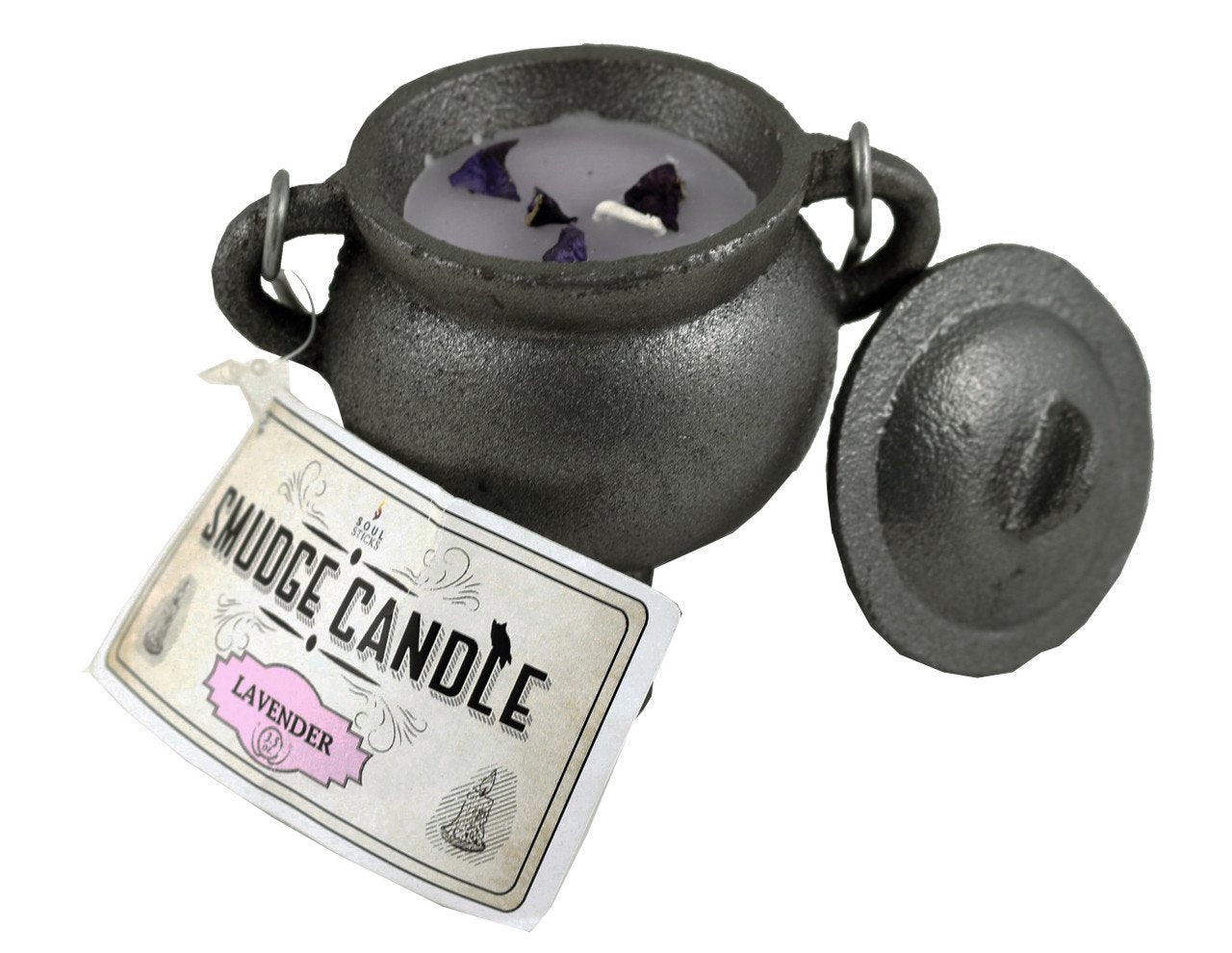 Cast Iron Cauldron Black Matt Smudge Candle with Lid - Lavender