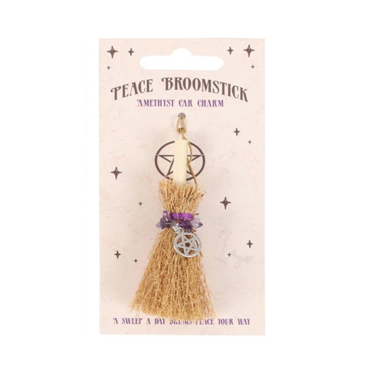 Peace Broomstick Amethyst Car Charm