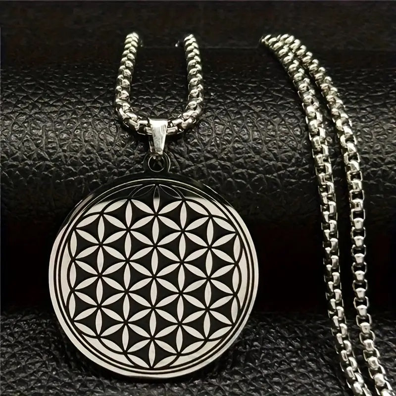 Mandala Flower Necklace Pendant Silvery