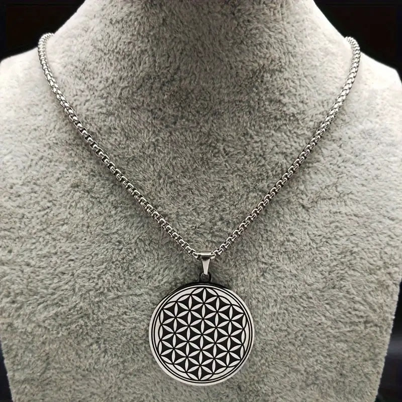 Mandala Flower Necklace Pendant Silvery