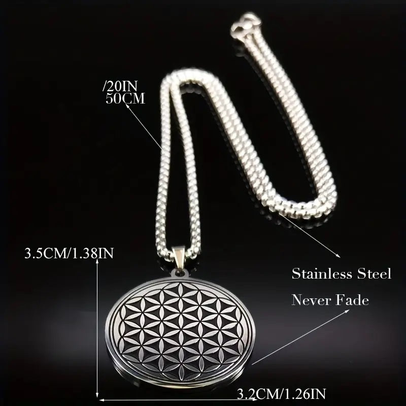 Mandala Flower Necklace Pendant Silvery