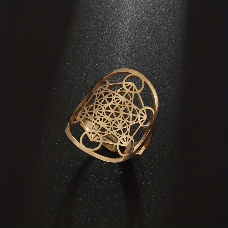 Stainless Steel Metatron Ring - Golden