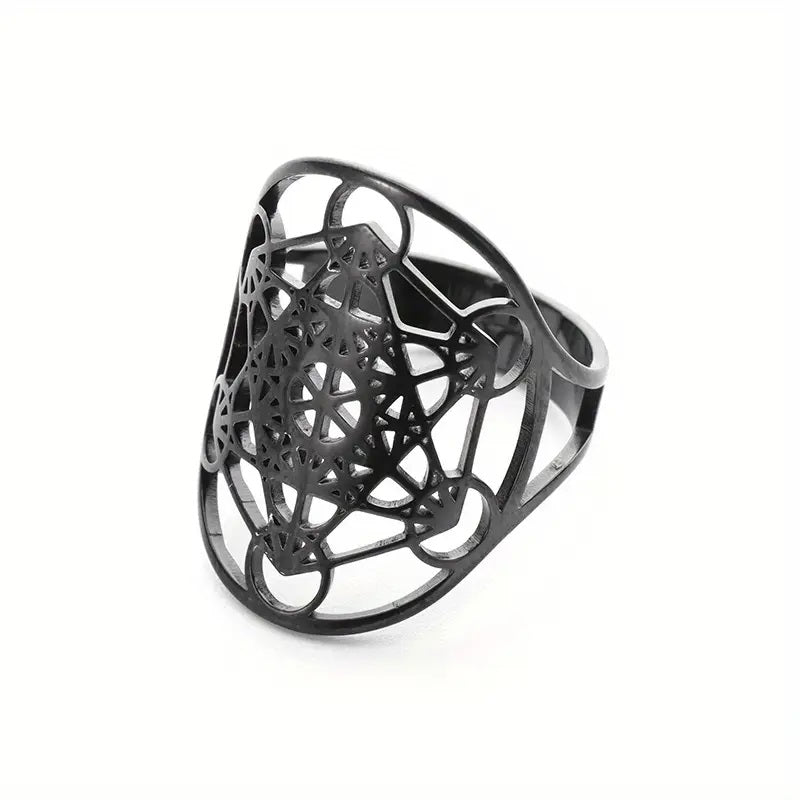 Stainless Steel Metatron Ring - Black