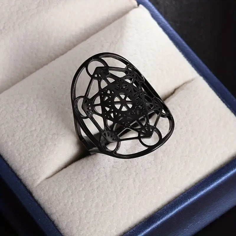 Stainless Steel Metatron Ring - Black