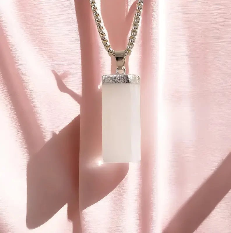 Natural Square Selenite Pendant Silver