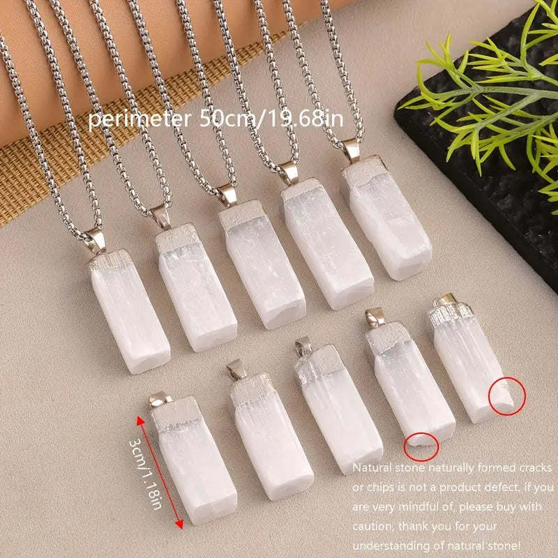 Natural Square Selenite Pendant Silver