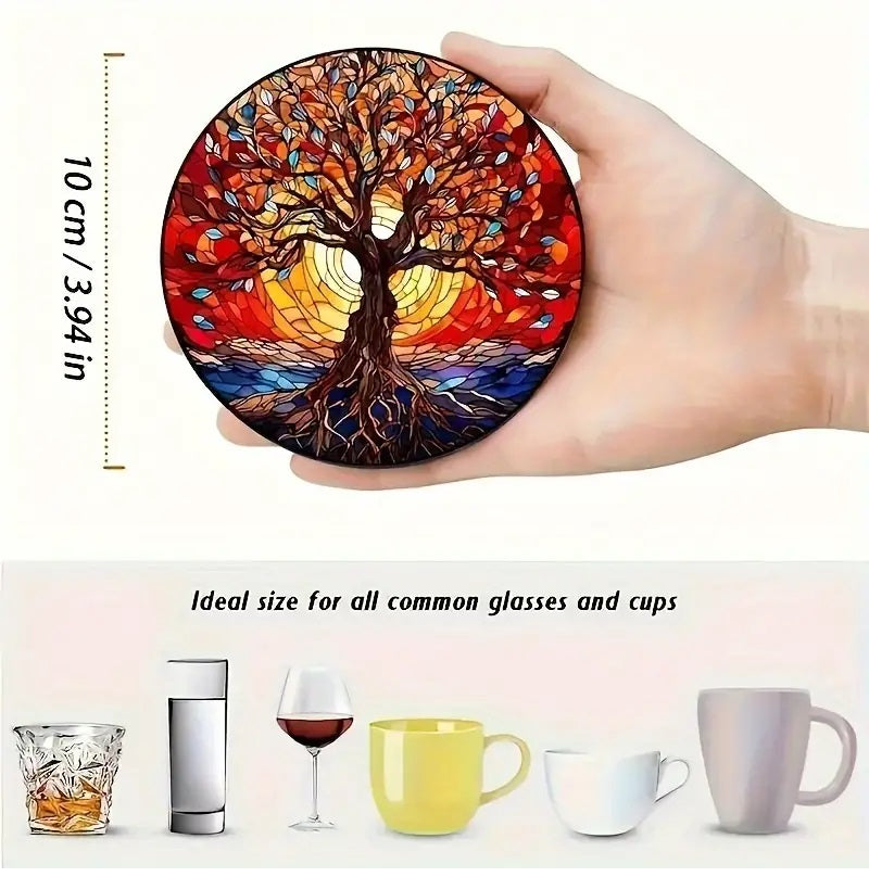 8pcs Life Tree Art Wooden Coaster Set