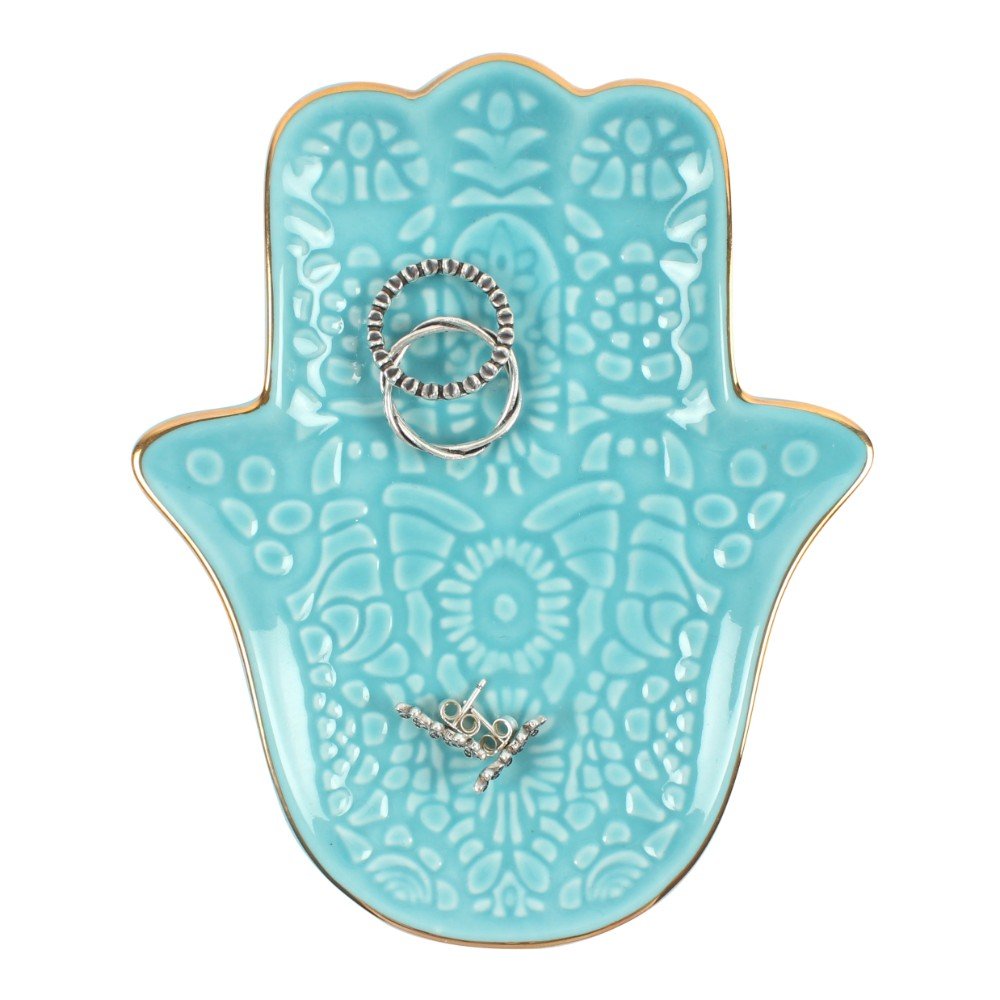 Turquoise Hamsa Hand Ceramic Trinket Dish Jewellery