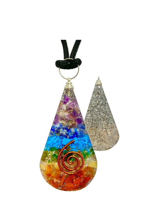 7 Chakras Copper Coil Tear Drop Orgonite Pendant